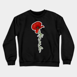 Red Poppy Flower with Memorial Text Stem Vertical Version (MD23Mrl007c) Crewneck Sweatshirt